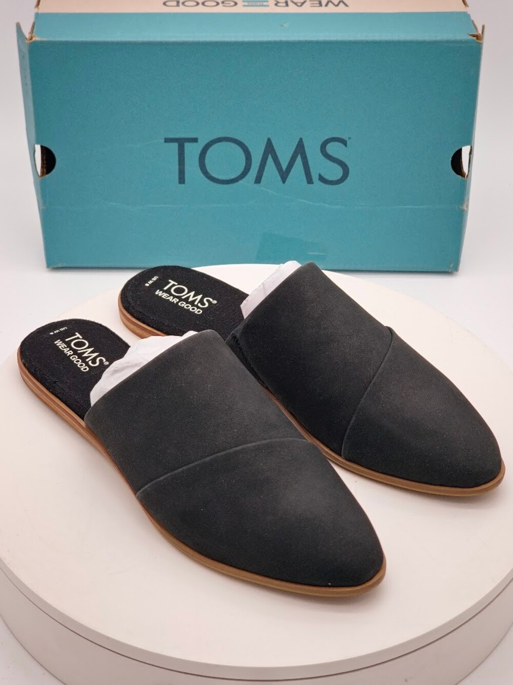 TOMS Jade Women’s Black Leather Mule Flats Size 8 NEW